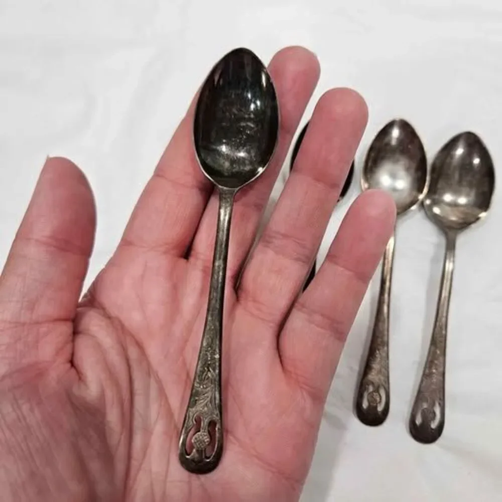 Set of 4 Vintage Decorative very small sugar tea Spoons